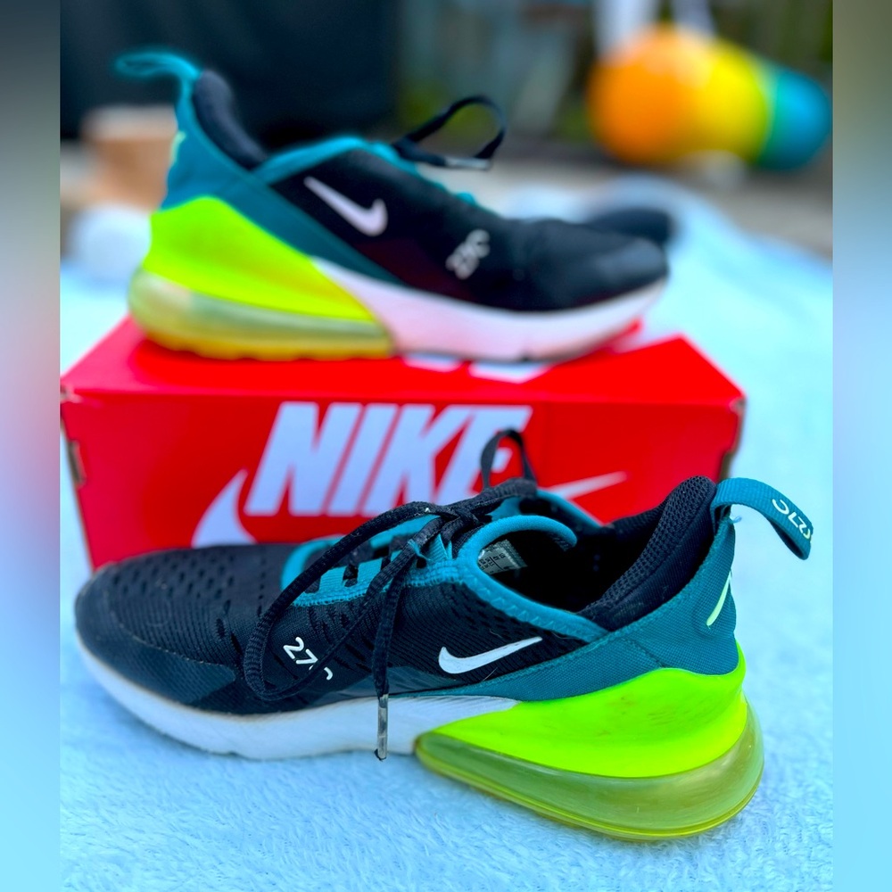 Nike Kids Air Max 270 Sneakers in Black, Teal & Neon Yellow